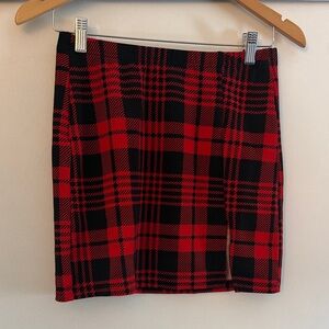 SHEIN Red and Black Checkered Mini Skirt